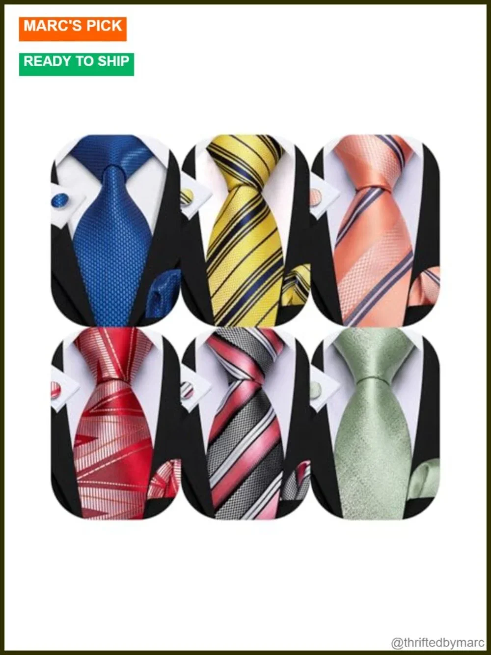 Men's Silk Paisley Tie Set with Pocket Square Cufflinks 6 Piece Formal
